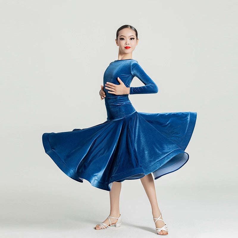 Girls Ballroom Dance Dresses Purple Blue Waltz Tango Ballroom Dance Regulations Competition Long Gown for Kids