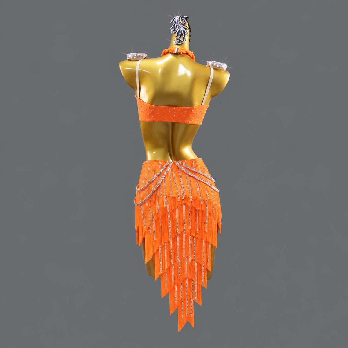 Custom Hot Pink Fringe Competition Latin Dance Dress with Crystals