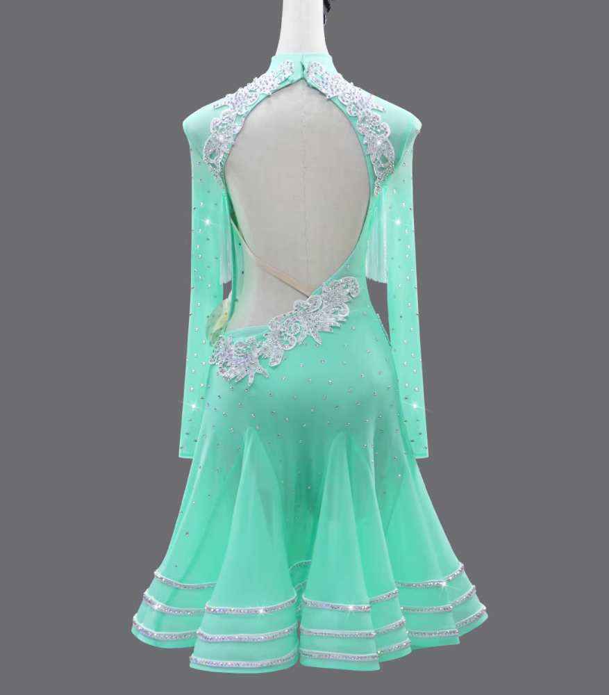 Custom Size Girls Latin Dance Dresses Mint Green Salsa Party Performance Costumes