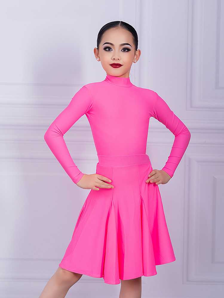 Orange green Latin dance regulations ballroom dance dress kids girls professional turtleneck salsa latin dance outfits for children - Moderndancedress.com