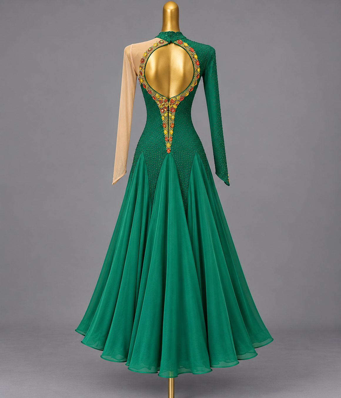 Custom Emerald Green Competition American Smooth Ballroom Dance Dress with Crystals