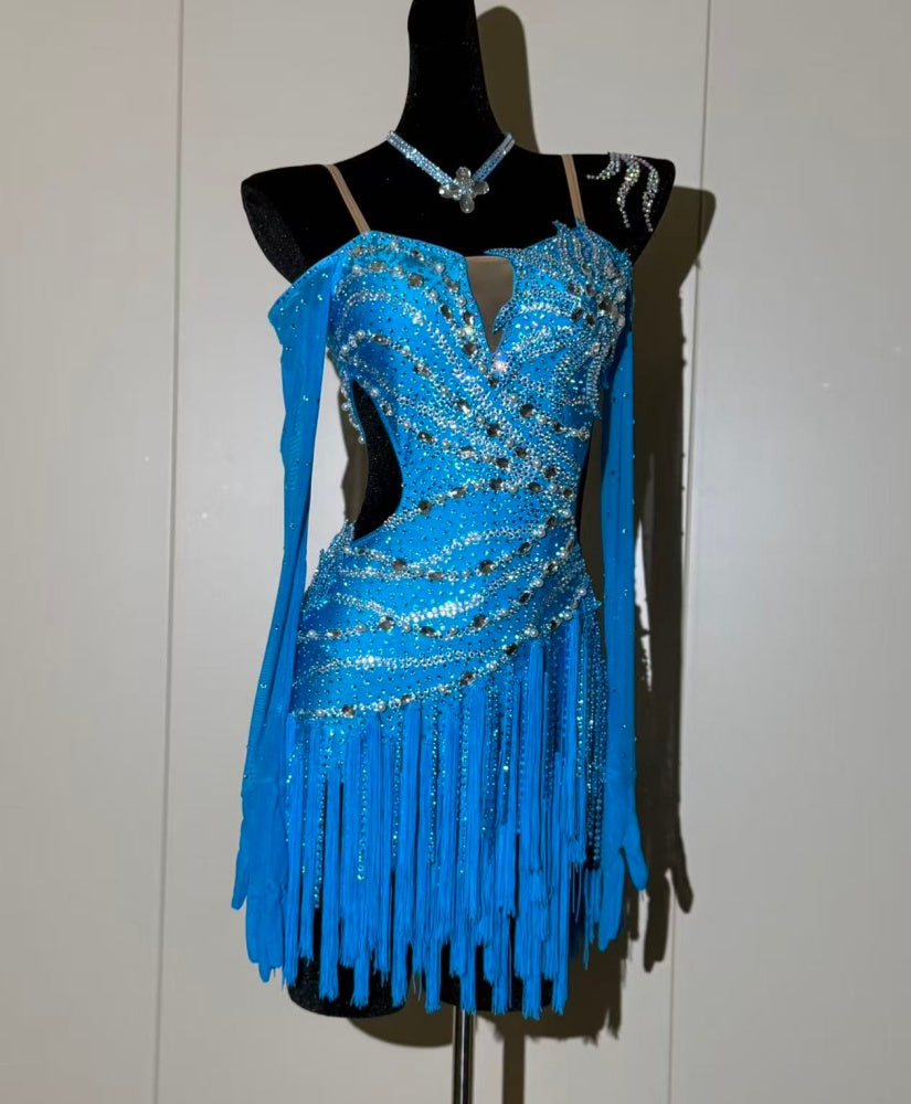 Custom Colorful Rhinestone Latin Dance Competition Dress Ballroom Salsa Dance Costume