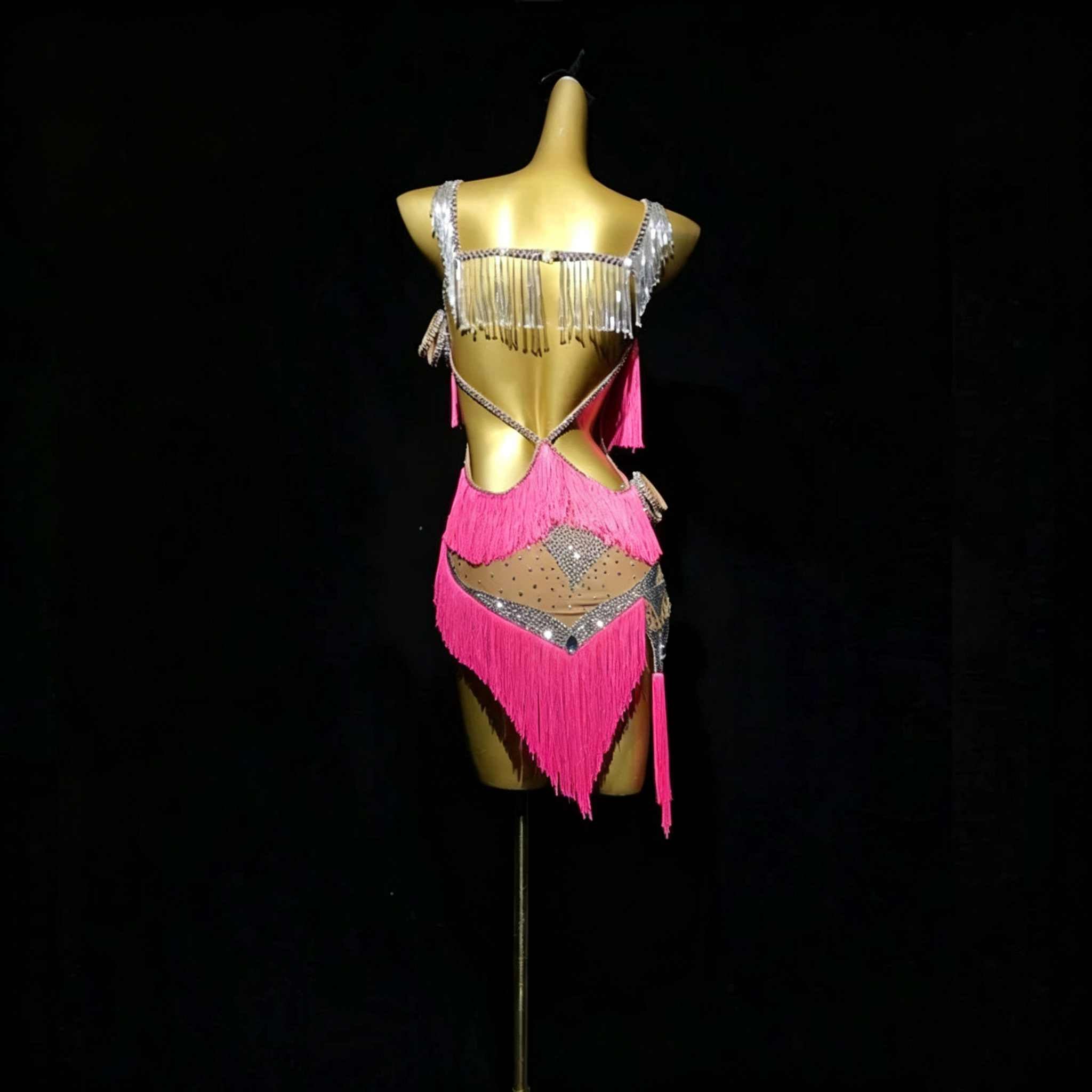 Custom Size Competition Latin Dance Dress for Women Fuchsia Green Blue Fringe Blackpool Dance Gown