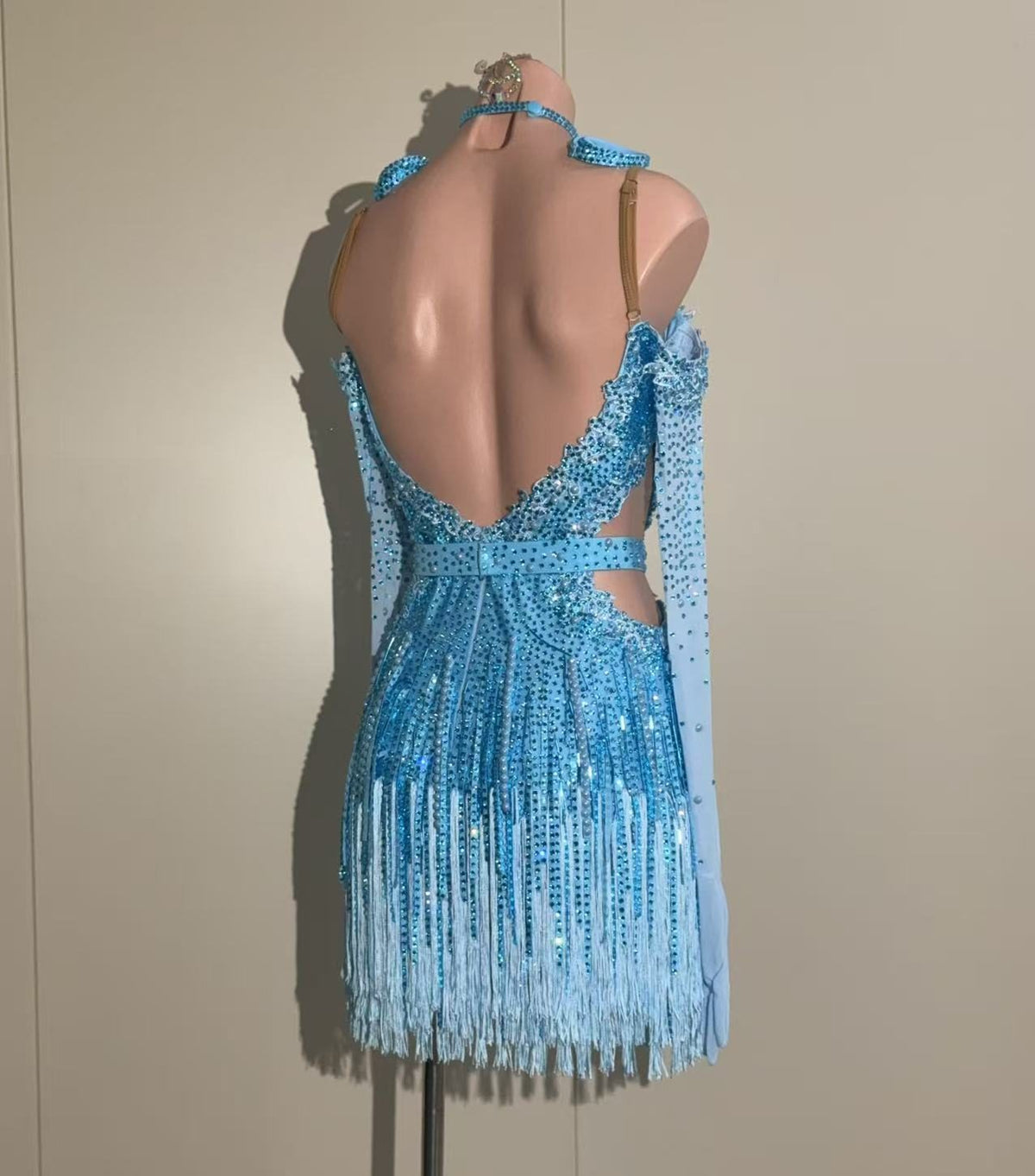 Custom Competition Latin Dance Dress Black Hot Pink Fringe Orange Blue with Crystals