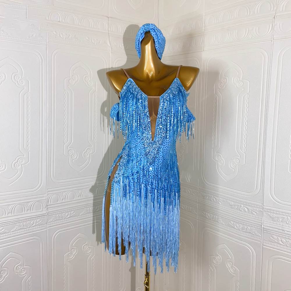 Custom Size Blue Pink Latin Dresses for Women Girls Salsa Rumba Chacha Ballroom Competition Bling Costumes