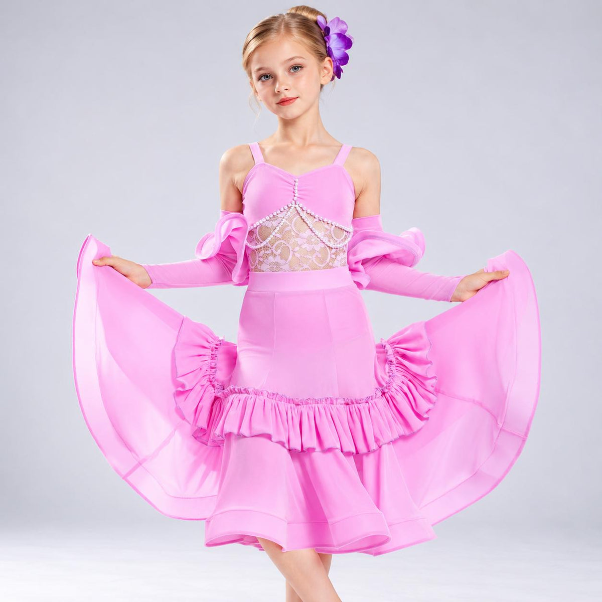 Professional Kids Light Purple Ballroom Competition Dress | Girls Latin Wear