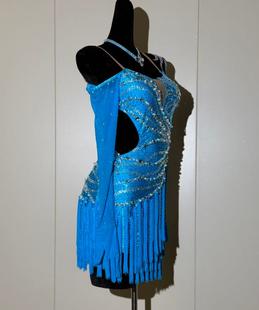 Custom Colorful Rhinestone Latin Dance Competition Dress Ballroom Salsa Dance Costume