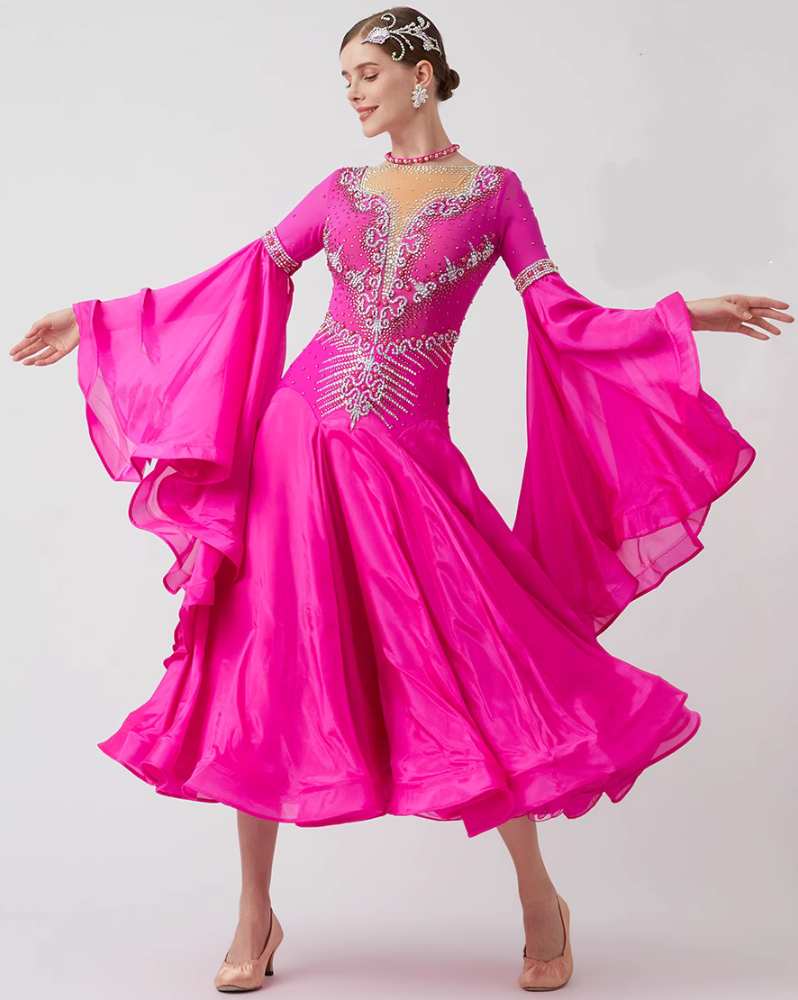 Custom Size Fuchsia Competition Ballroom Dance Dresses Waltz Tango National Standard Dance Long Gown - Moderndancedress.com