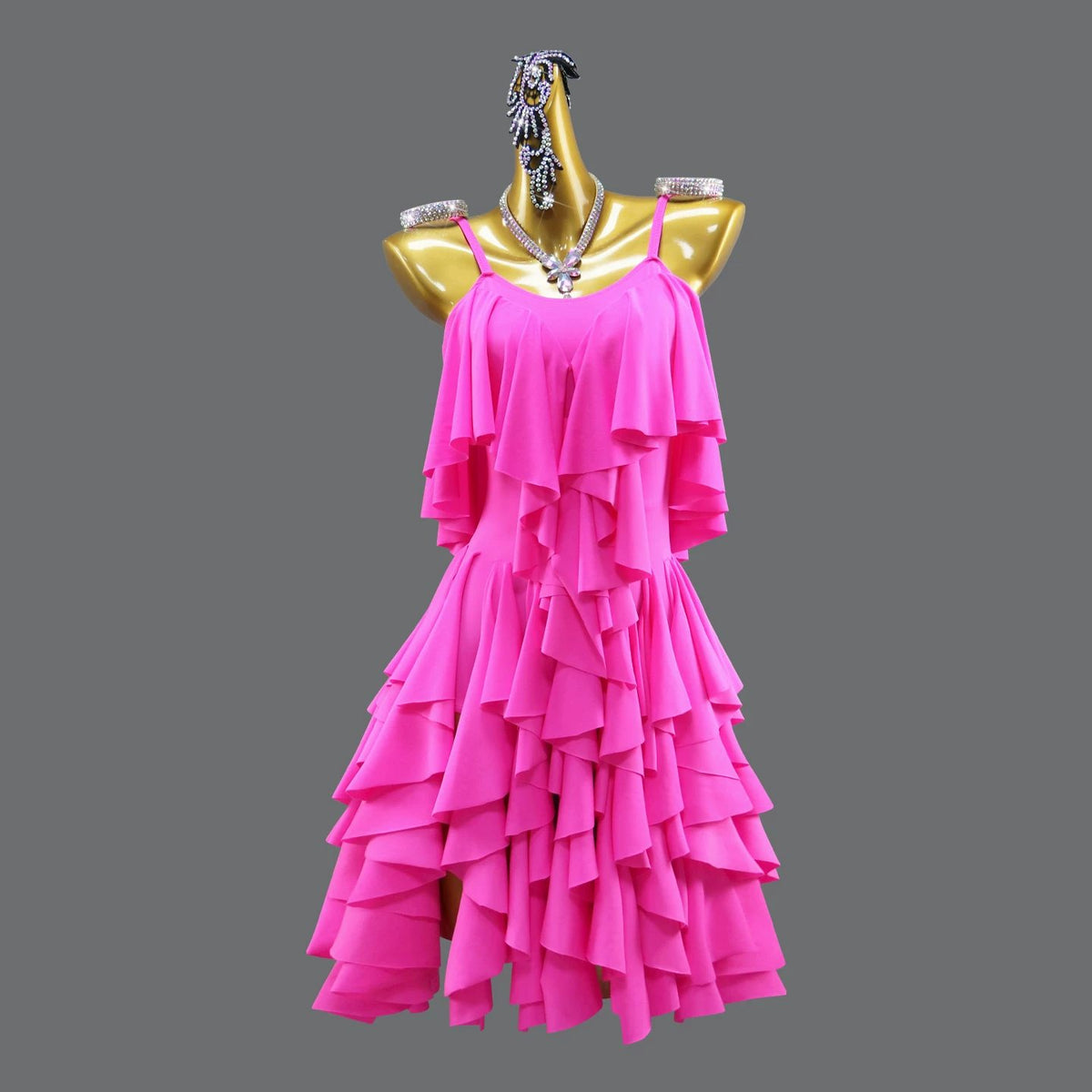 Custom Orange Latin Dance Competition Dress Tiered Ruffle Fringe Salsa Gown