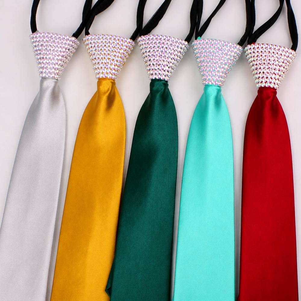 Crystallized Rhinestone Ballroom Dance Tie - Adjustable Men's Zipper Necktie