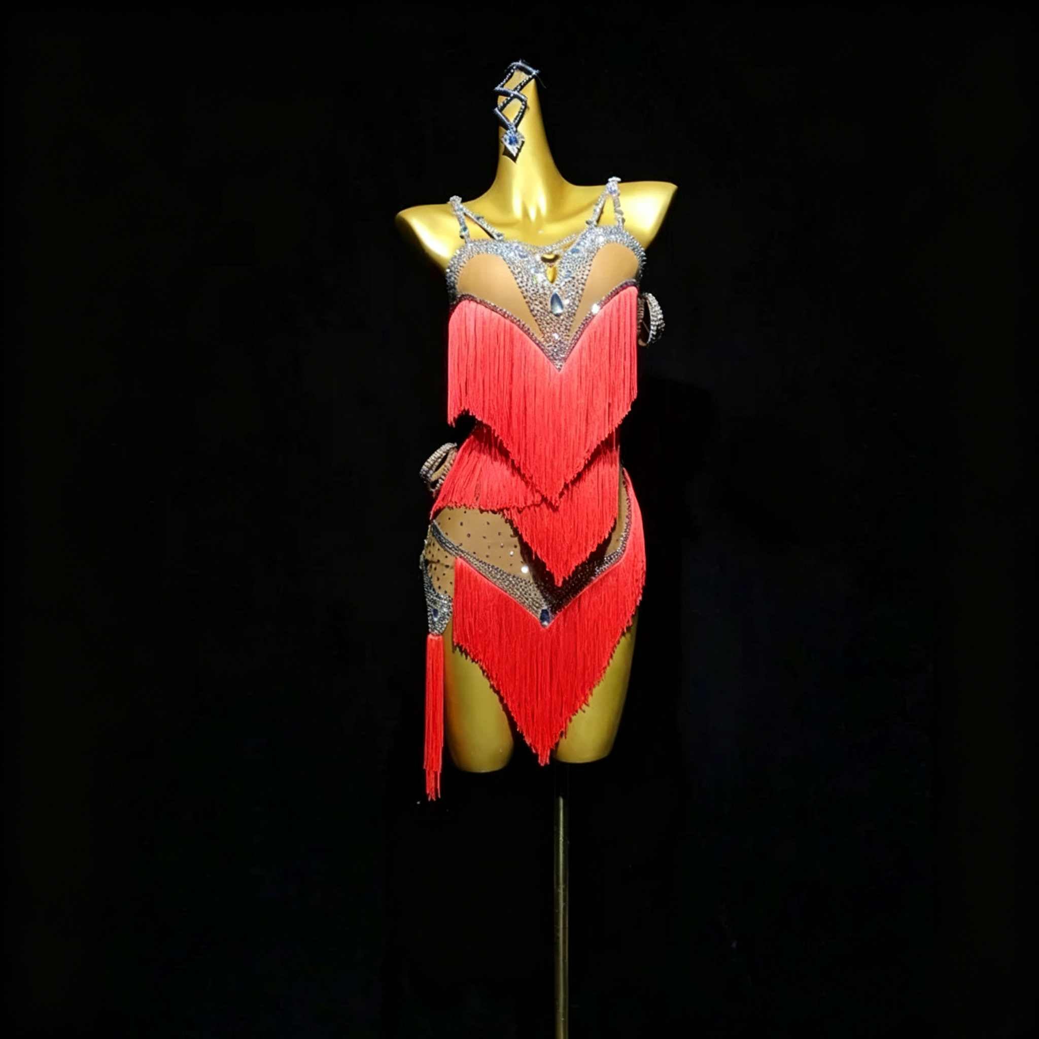 Custom Size Competition Latin Dance Dress for Women Fuchsia Green Blue Fringe Blackpool Dance Gown