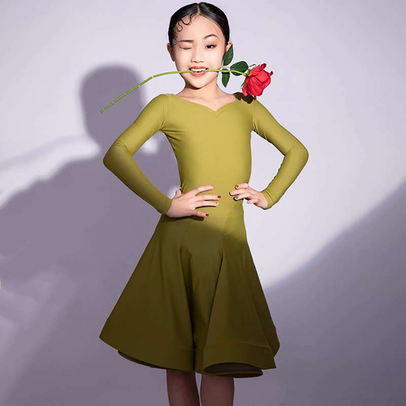Children's Latin Dance dresses blue pink green Regulations Competition Uniforms Girls Professional Standards Grading Examination skirts - Moderndancedress.com
