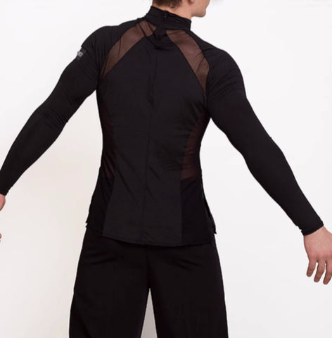 Men's competition black Latin ballroom dance top waltz tango performance shirts for man - Moderndancedress.com
