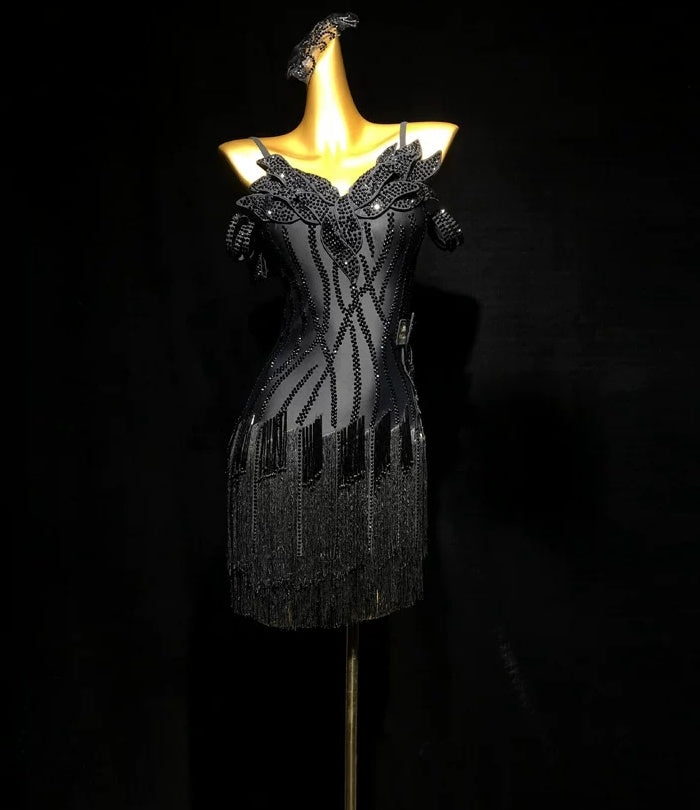 Custom Emerald Green Latin Dance Dress with 3D Petals Competition Blackpool Dancing Wear