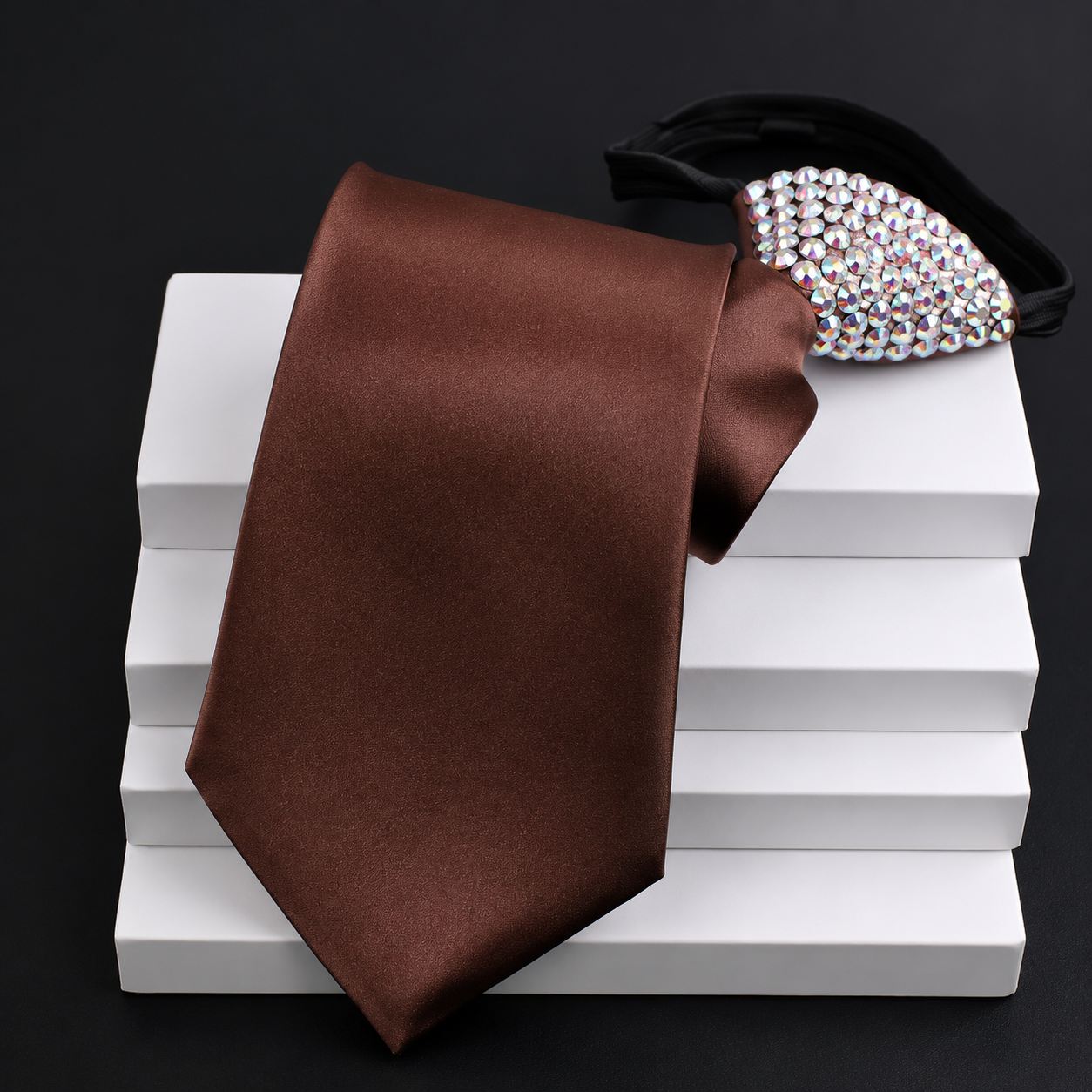 Crystallized Rhinestone Ballroom Dance Tie - Adjustable Men's Zipper Necktie