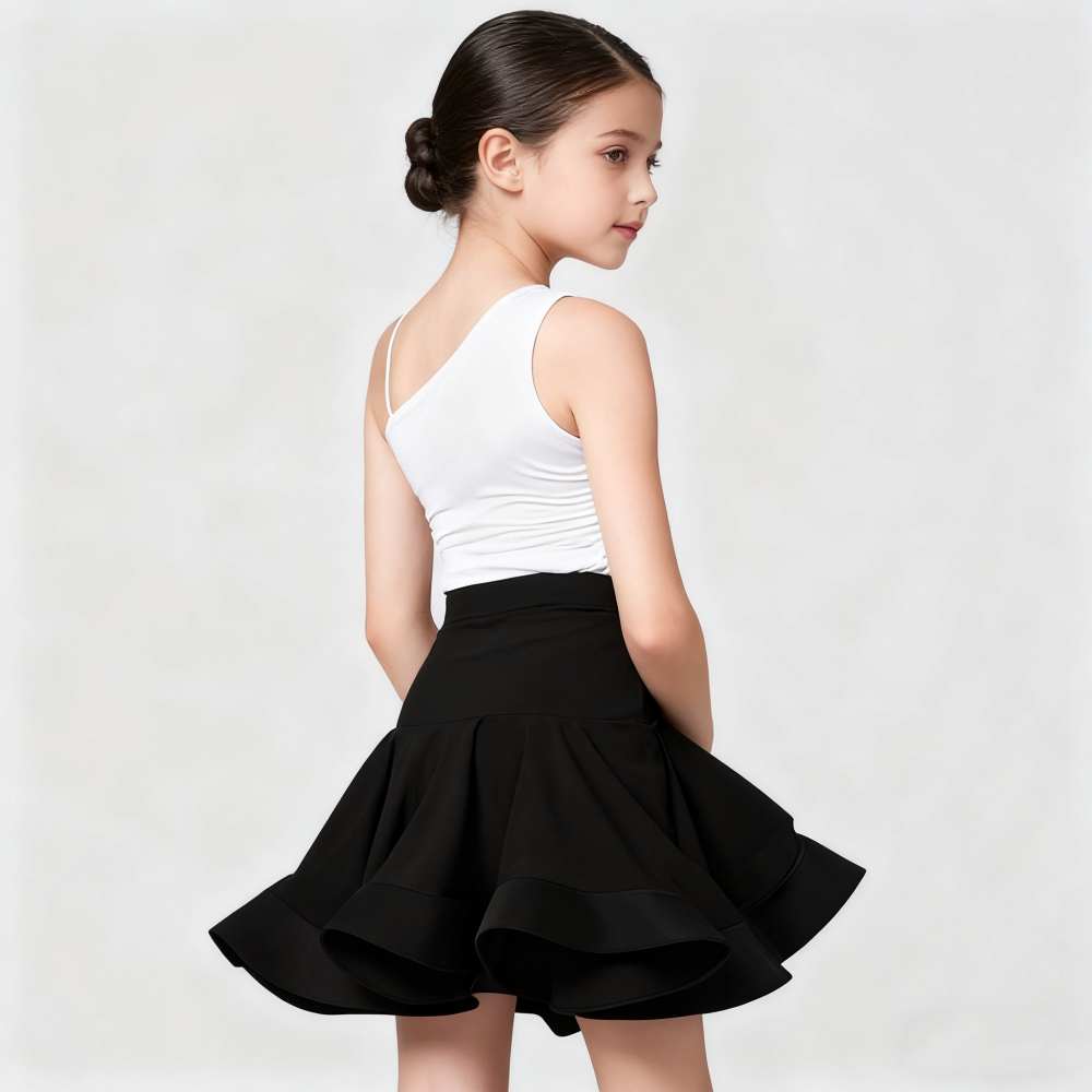 Girls Latin Dance Dresses for Kids Children White Flowers Slant Neck Salsa Rumba Chacha Flowers Latin Dance Costumes
