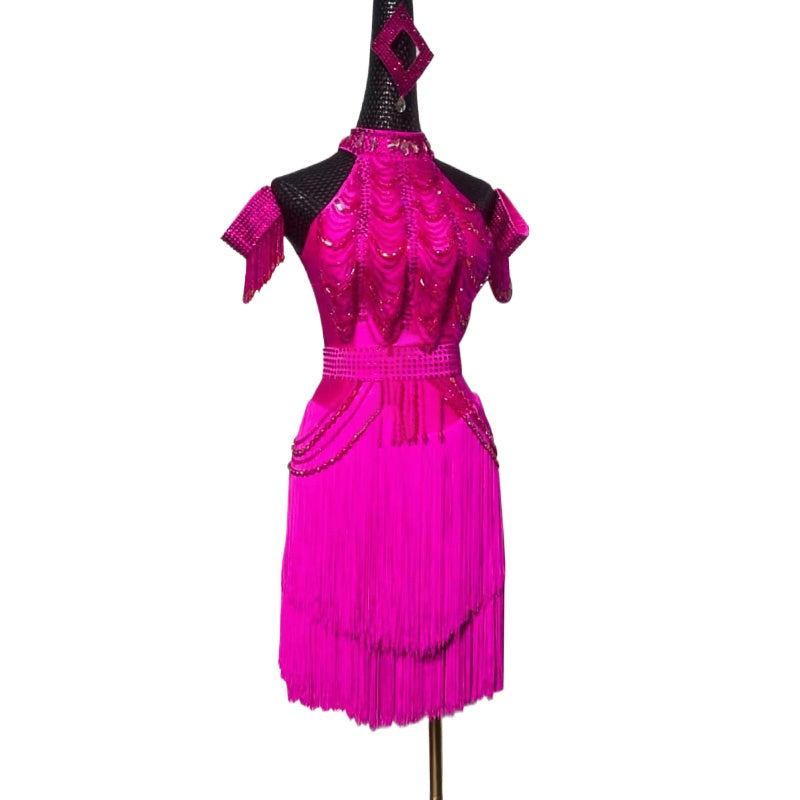 Custom Size Competition Latin Dance Dresses for Women Girls Pink Bling Ballroom Salsa Rumba Blackpool Latin Costumes