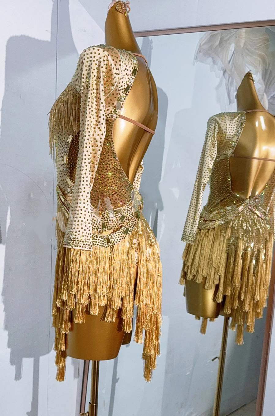Custom Size Gold Fringe Competition Latin Dance Dresses for Women Girls Salsa Rumba Chacha Latin Dance Costumes