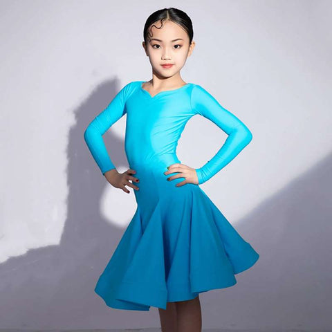 Children's Latin Dance dresses blue pink green Regulations Competition Uniforms Girls Professional Standards Grading Examination skirts - Moderndancedress.com