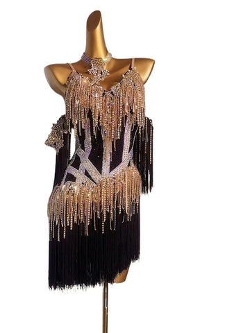 Custom Size Competition Fringe Black Purple Latin Dance Dresses for Women Girls White Salsa Rumba Blackpool Dance Wear