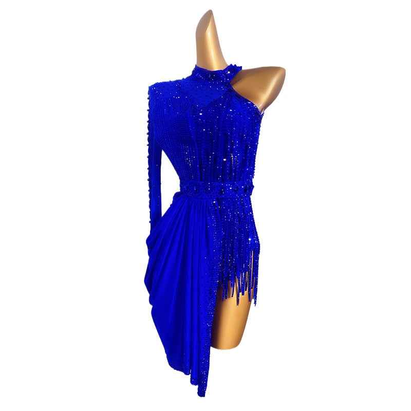 Custom Size Competition Latin Dance Dresses One Shoulder Slant Neck Salsa Rumba Chacha Latin Dance Costumes
