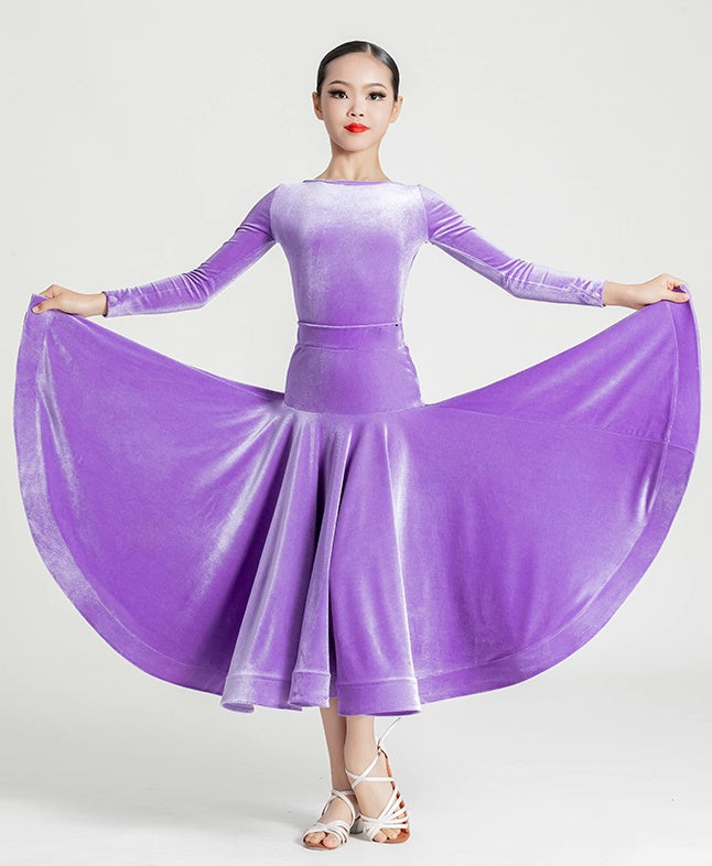 Girls Ballroom Dance Dresses Purple Blue Waltz Tango Ballroom Dance Regulations Competition Long Gown for Kids