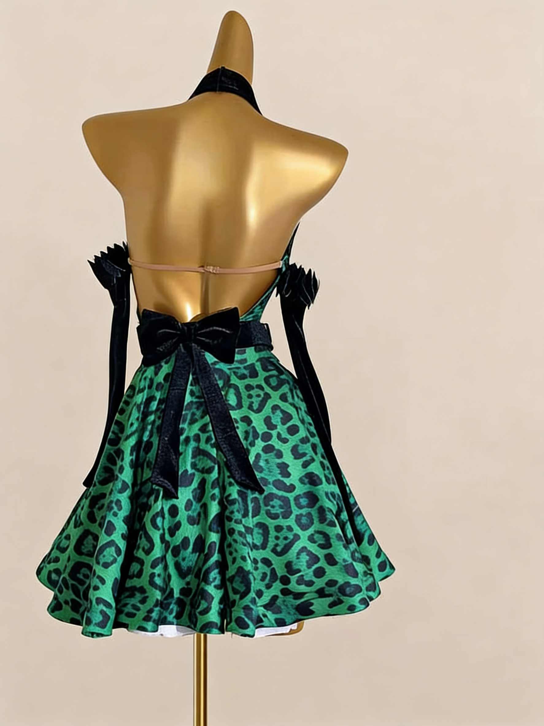 Custom Size Green Leopard Latin Dress for Women Salsa Ballroom Performance Clothes