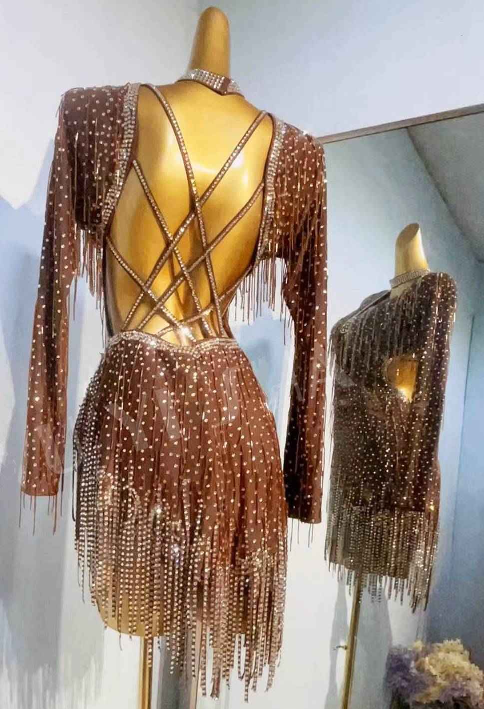 Custom Size Coffee Latin Dance Dresses for Women Girls Salsa Rumba Chacha Blackpool Latin Dance Costumes