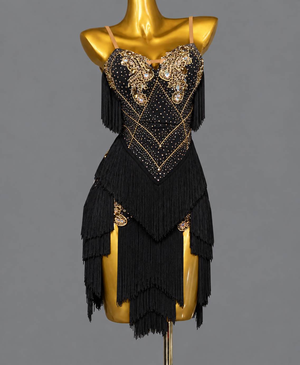 Custom Size Latin Dance Dress Spaghetti Strap Purple Gold Crystal Fringe Professional Salsa Ballroom Dance Gown