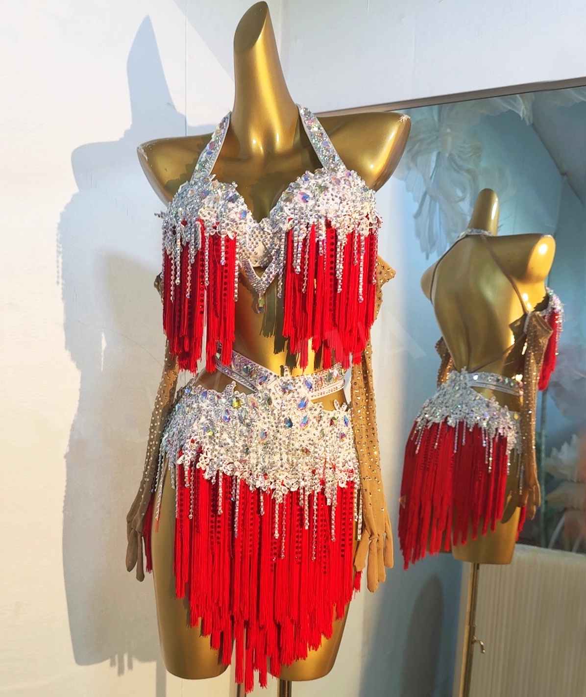 Custom Size Red Latin Dance Dresses for Women Girls Sasla Rumba Chacha blackpool Fringed Costumes - Moderndancedress.com