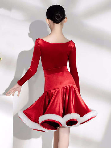 Children's Girl Red Velvet Latin Dance Competition Dresses Salsa Rumba Chacha  Modern Dance Outfits for Kids - Moderndancedress.com