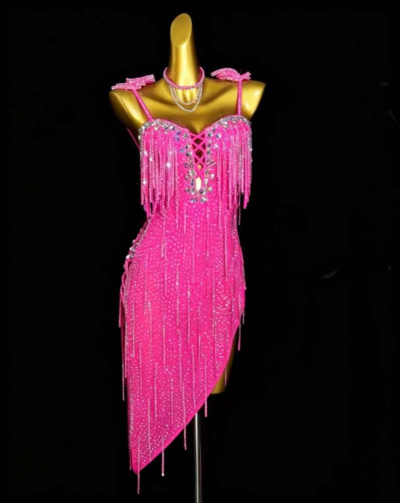 Custom Size Competition Turquoise Fuchsia Latin Dance Dress Salsa Ballroom Chacha Dance Costumes