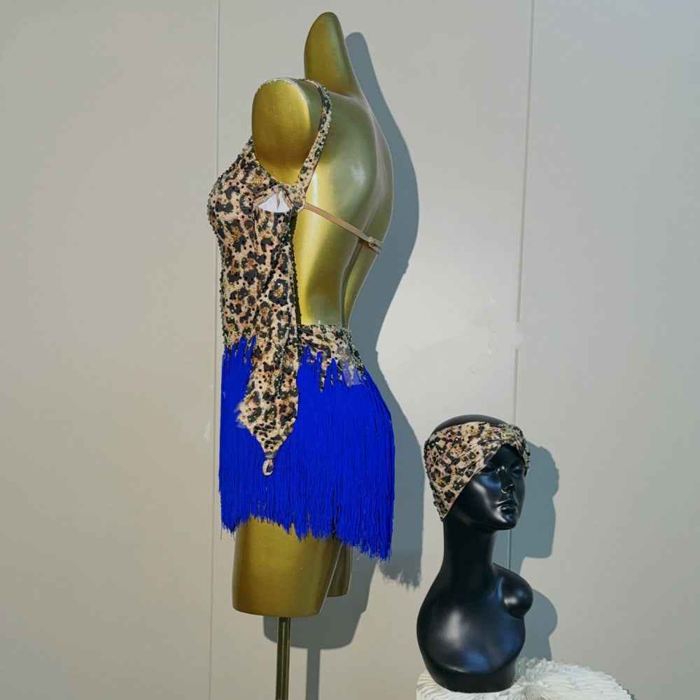Custom Size Leopard Print Latin Dance Dress Salsa Black Pool Competition Costumes