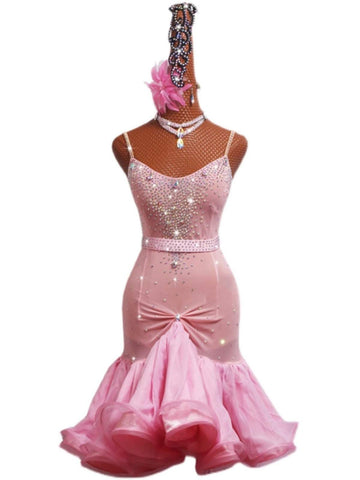 Pink Latin dance dresses for women girls juvenile competition latin salsa dance costumes - Moderndancedress.com