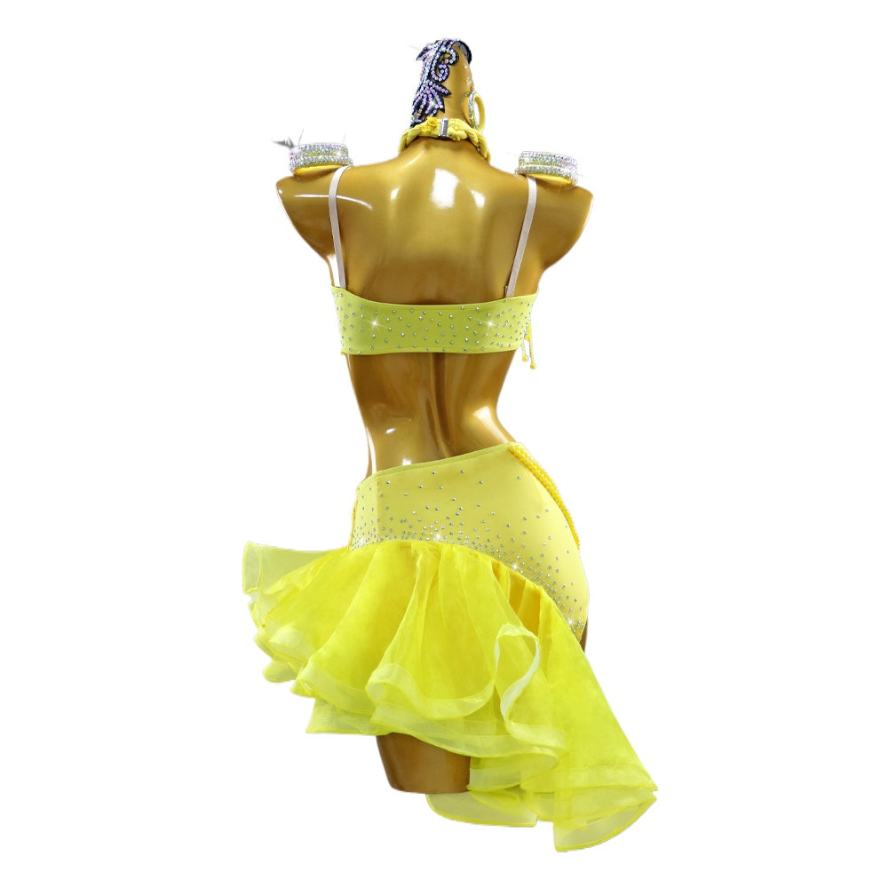 Yellow Ruffles Latin Dance Dresses for Women Girls Salsa Rumba Chacha Performance Competition Costumes - Moderndancedress.com