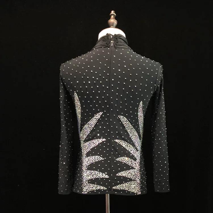 Custom Juvenile Rhinestone Ballroom Latin Dance Shirt | Black Drape Competition Top