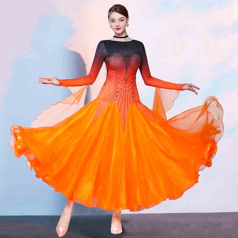 Orange Gradient Ballroom Dance Dresses for Women Girls Blue Violet Foxtrot Rhythm Waltz Tango Dancing Gown