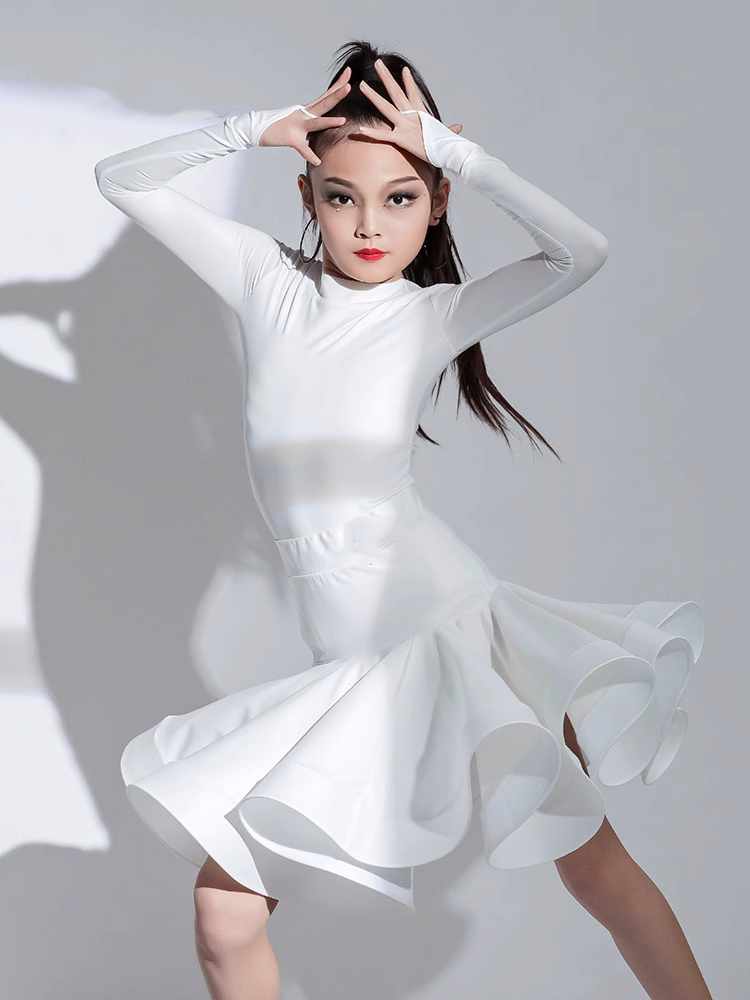 Pink White Latin Dance Clothes for Girls Professional Kids Ballroom Salsa Chacha Rumba Dance Clothes - Moderndancedress.com