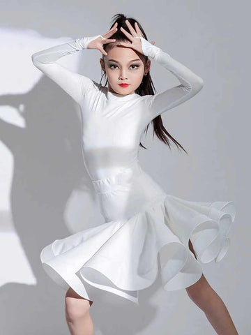 Pink White Latin Dance Clothes for Girls Professional Kids Ballroom Salsa Chacha Rumba Dance Clothes - Moderndancedress.com