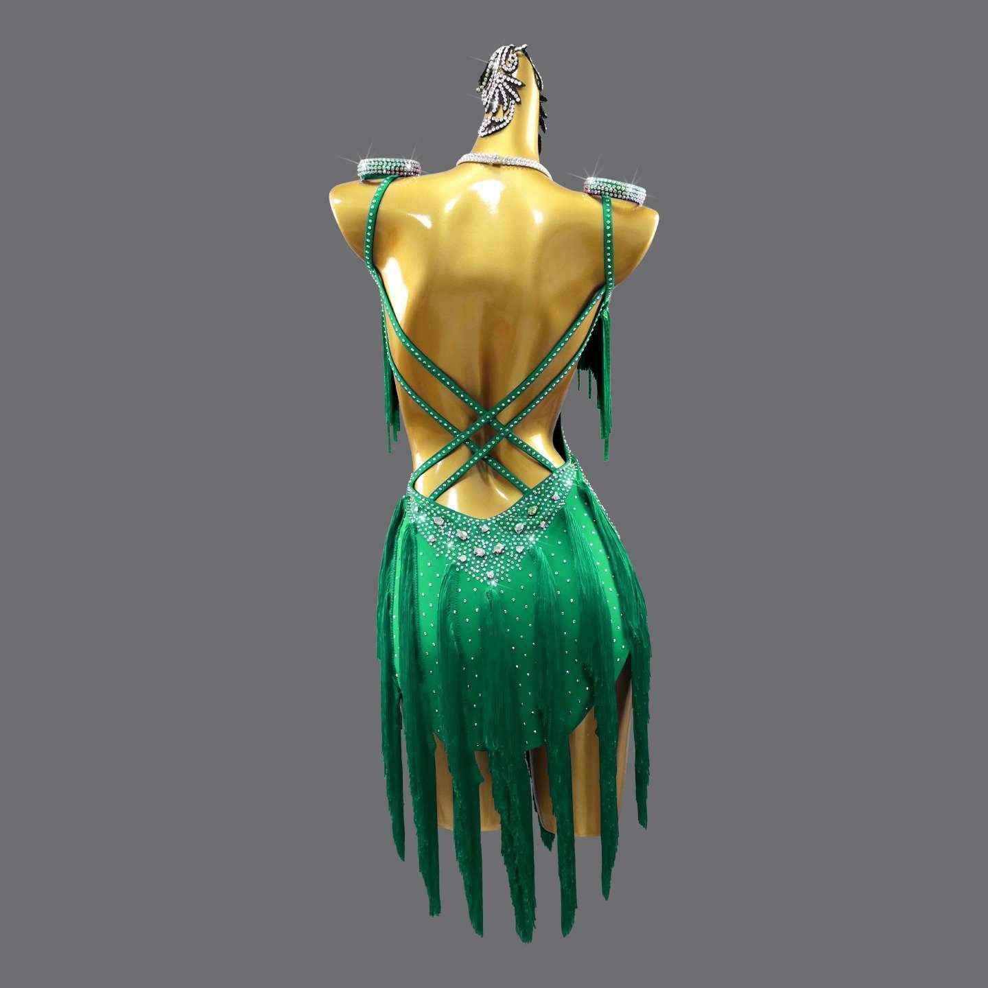 Custom Size Green Fringe Latin Dance Dresses for Women Salsa Rumba Chacha Ballroom Dance Costumes