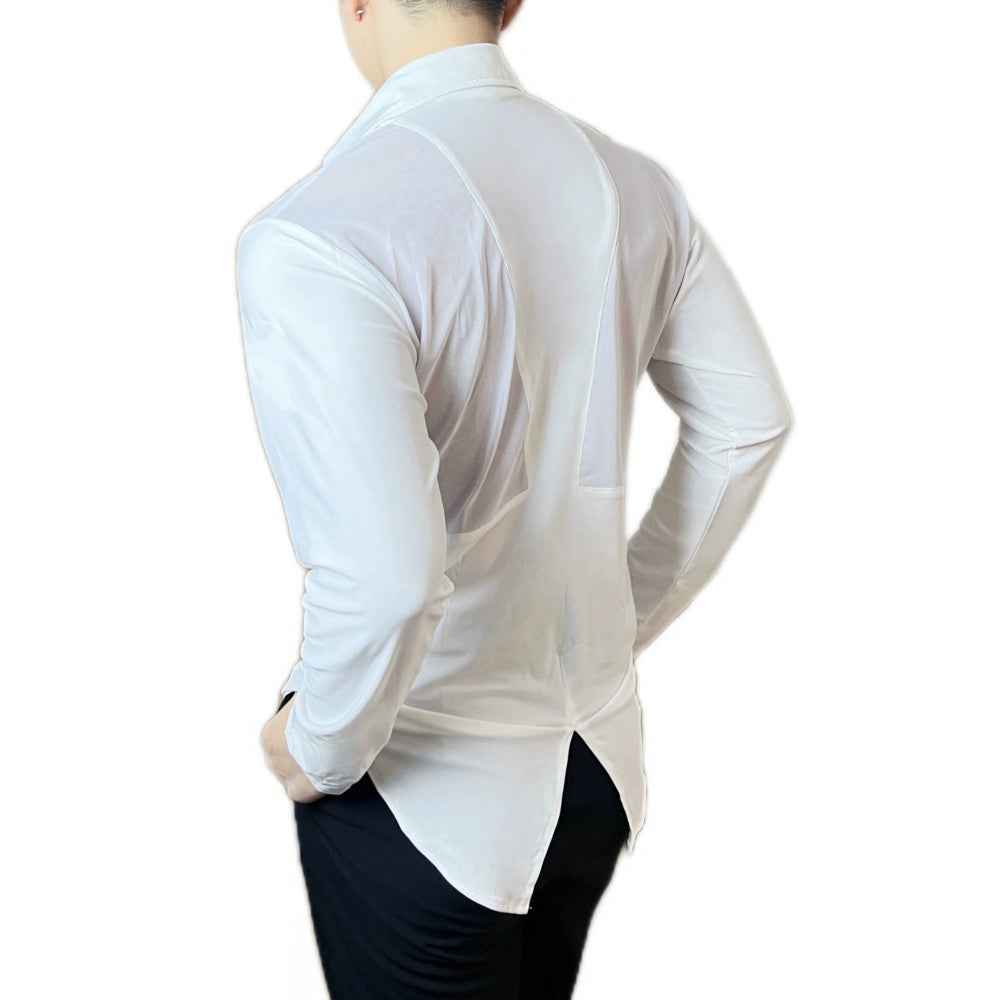Men's Latin Ballroom Dance Shirt Youth Mesh Back Black Red Blue Waltz Tango Performance Tops