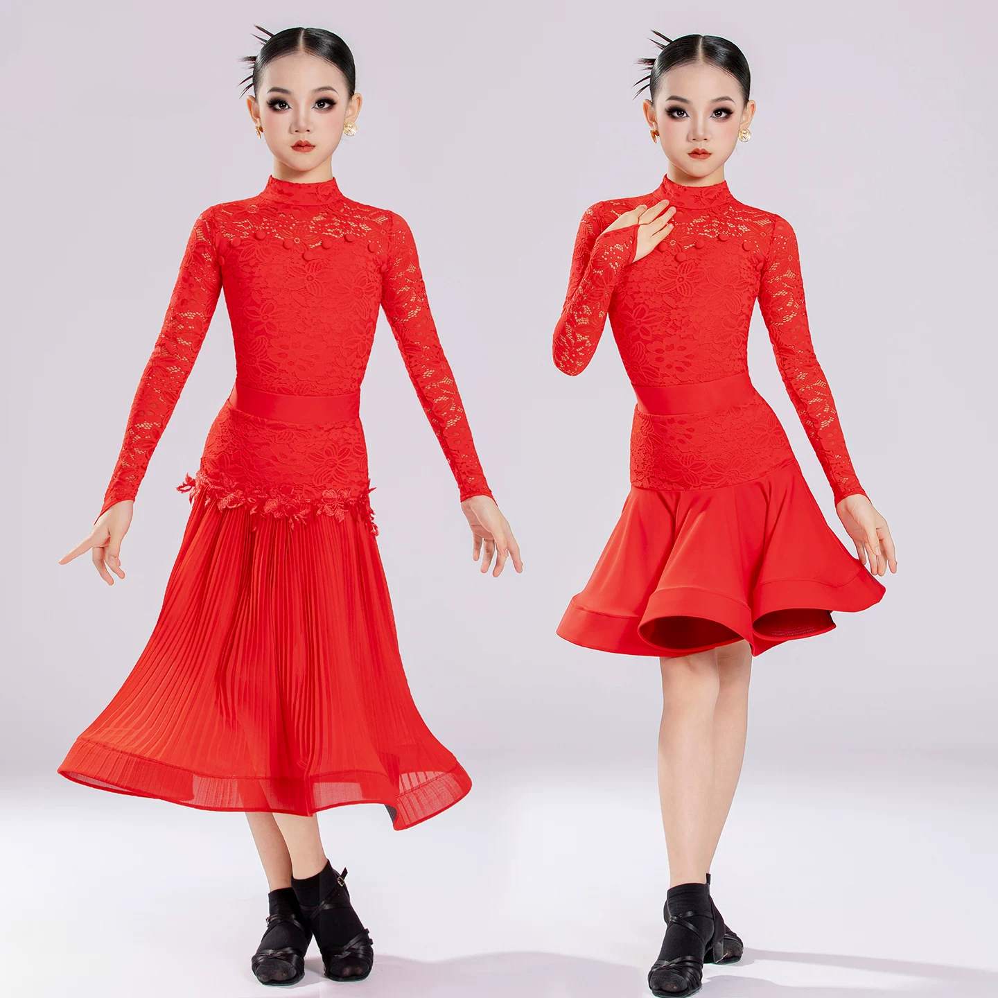 Girls Latin Ballroom Dance Dress Salsa Rumba Chacha Performance Costumes 3 Pieces in One Set