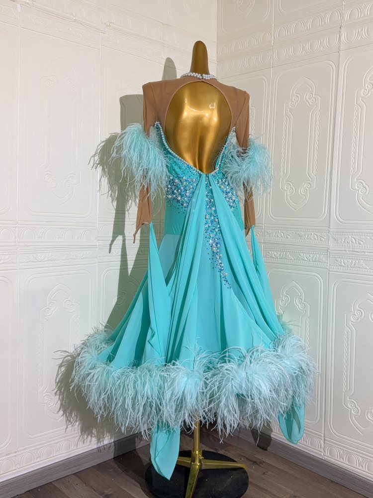 Custom Size Turquoise Competition Ballroom Dance Dress Crystal Beaded Waltz Tango Smooth Dance Gown