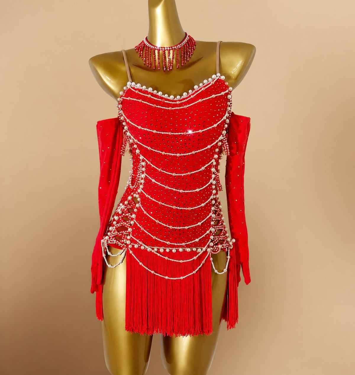 Custom Competition Green Latin Dance Dress with Fringe & Rhinestones Hot Pink Salsa Costume