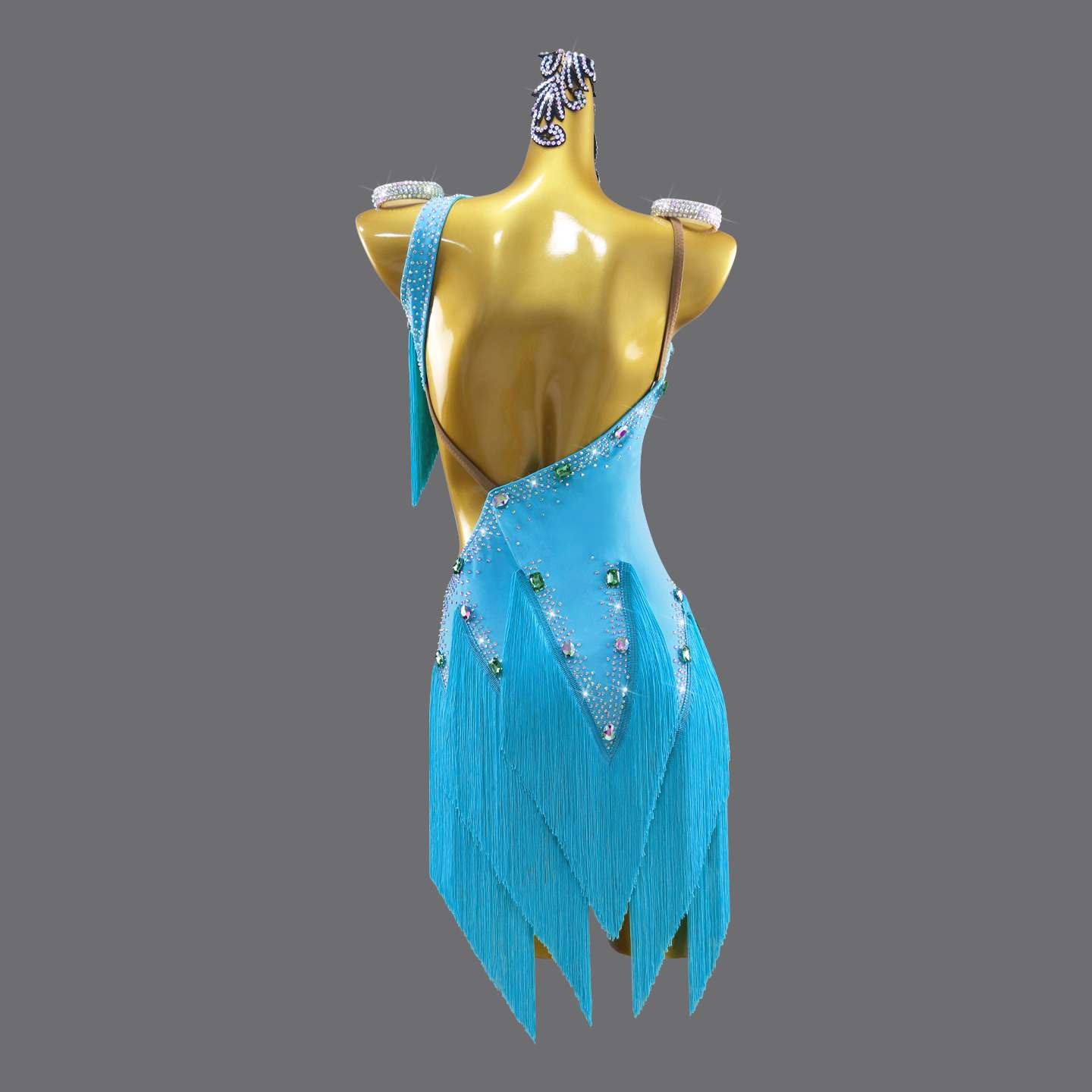 Turquoise Latin Dance Dresses for Women One Shoulder Salsa Rumba Chacha Blackpool Competition Latin Costumes