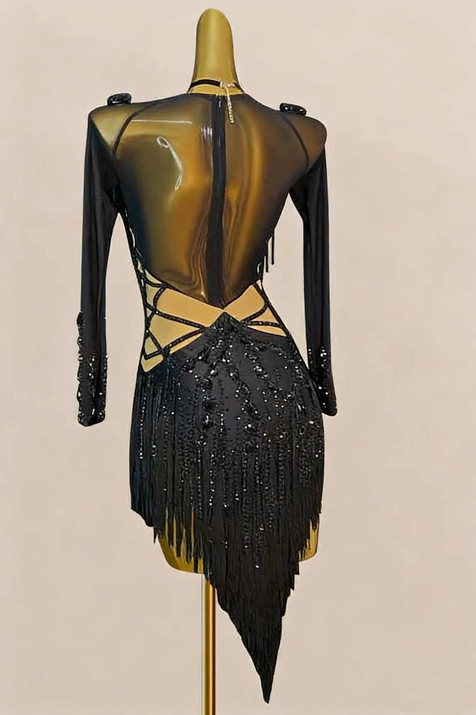 Custom Size Black Crystal Latin Dance Dress Salsa Chacha Performance Costumes