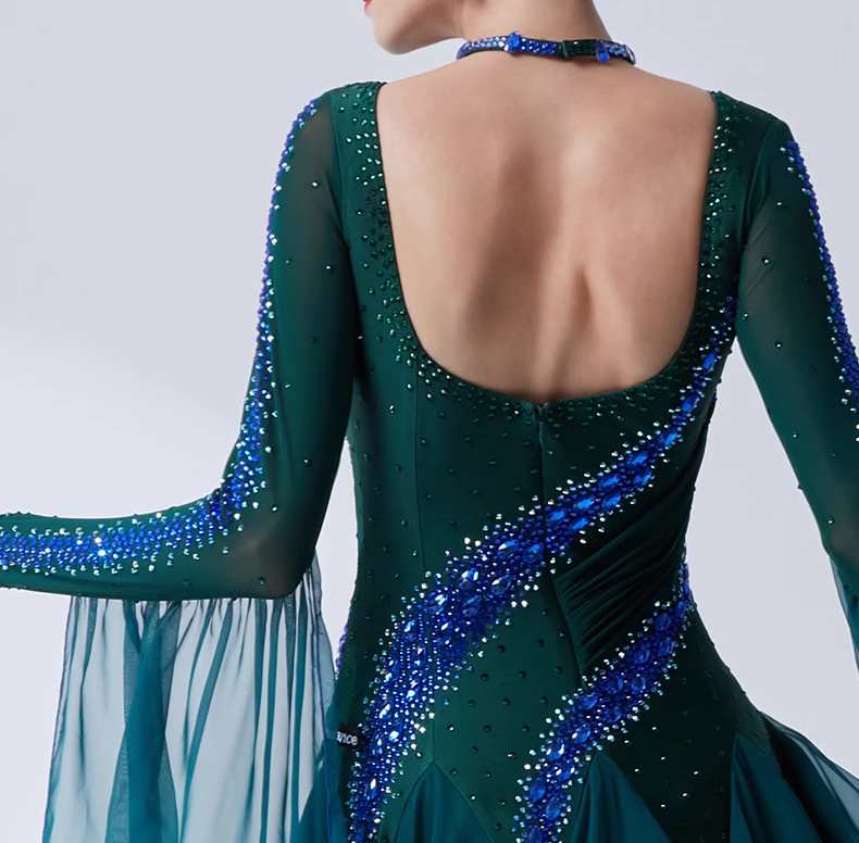 Custom Size Dark Green Competition Ballroom Dance Dresses for Women Girls National Standard Waltz Tango Rhythm Dance Long Gown - Moderndancedress.com