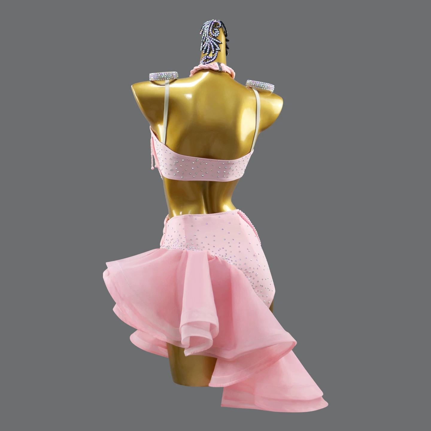 Custom Size Fuchsia Competition Latin Dress for Girls Halter Neck Salsa Blackpool Dance Wear