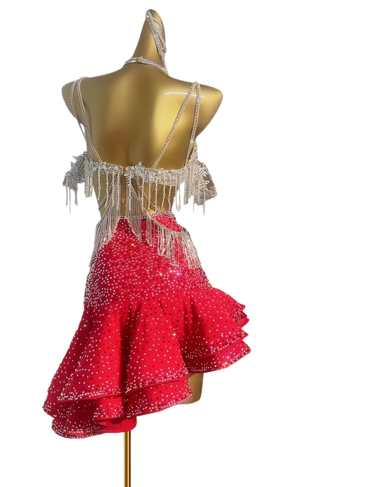 Custom Size Red Competition Latin Dance Dresses for Women Girls Salsa Rumba Chacha Art Test Performance Costumes - Moderndancedress.com