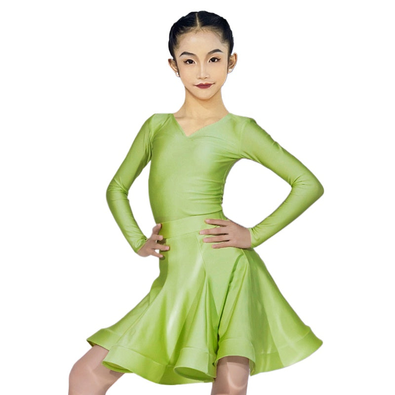 Girls Latin Dance Dresses Kids Blue Pink Green Purple Ballroom Salsa Rumba Chacha Standard Competition Dance Outfits - Moderndancedress.com